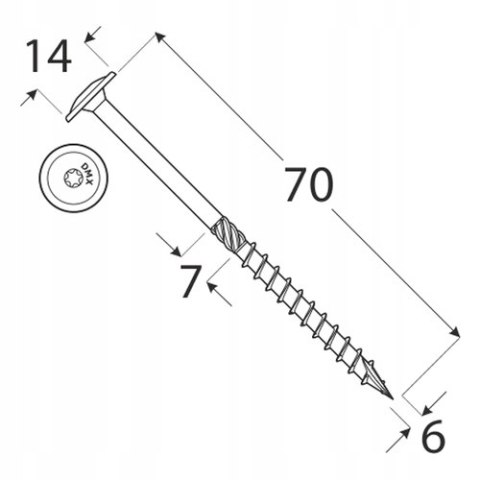 Wkręty Talerzowe Do Drewna CT 6x70 DMX (100szt)
